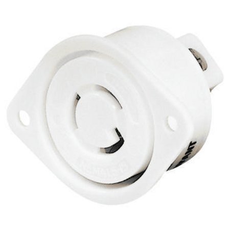 BRYANT Locking Device, Flanged Receptacle, 15A 125V, 2-Pole 3-Wire Grounding, L5-15R, Screw Terminal, White 4715ER